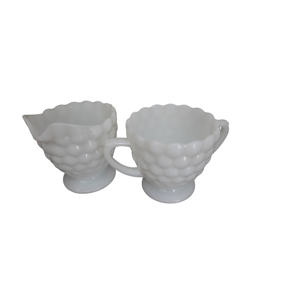Vintage bubble white milk glass creamer and sugar set